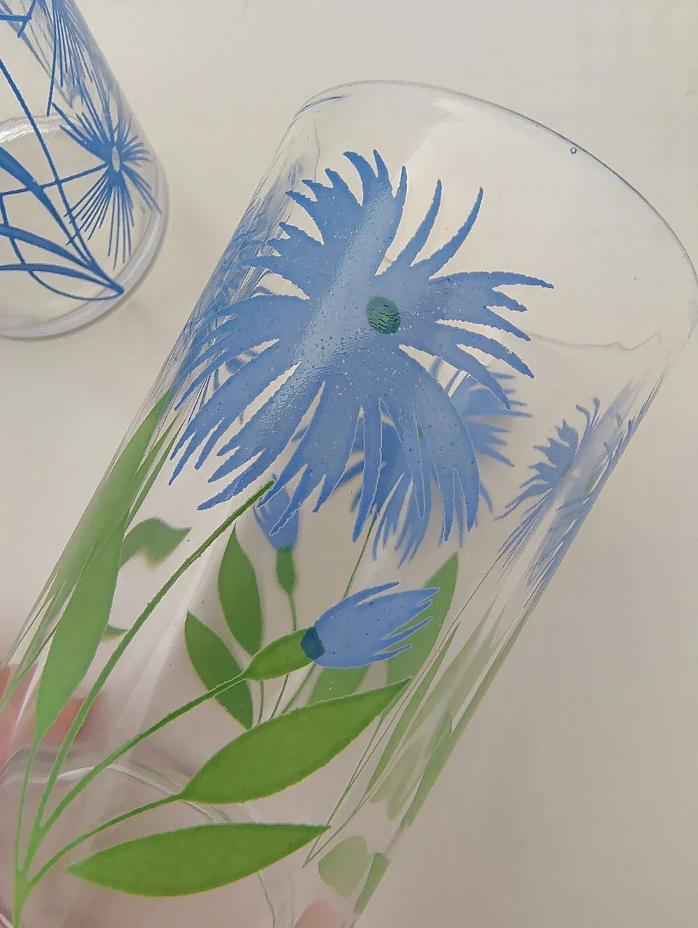 Vintage Hazel Atlas Blue Cornflower & Posy Swanky Swig Tumblers - Set of 3